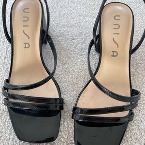 Unissa Patent Strappy Black Block Heel Pump sandals